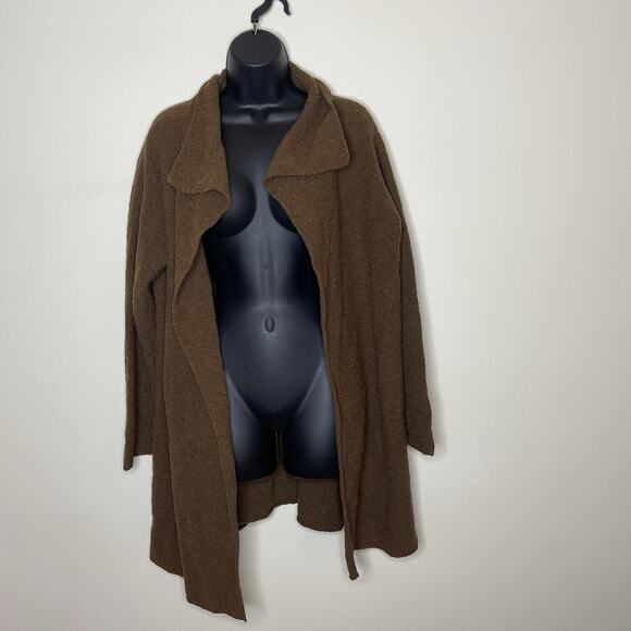 EILEEN FISHER Women's Brown Wool Blend Cowl Neck Wrap Snap Duster Cardigan Sz M - Picture 4 of 7